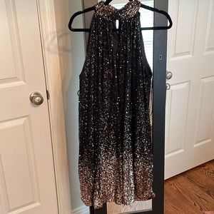 NWT Black and gold ombré halter sequin dress!